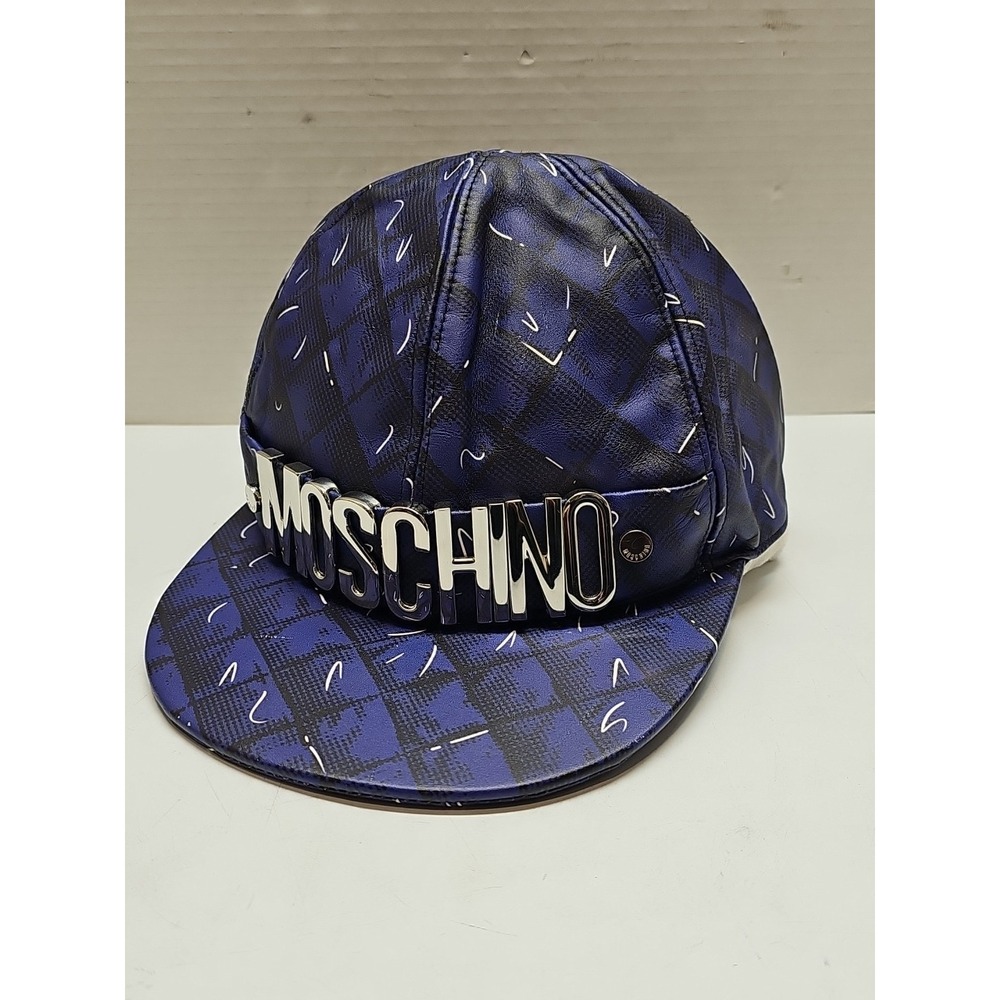 Moschino Shadow Leather Baseball Cap Size L Blue